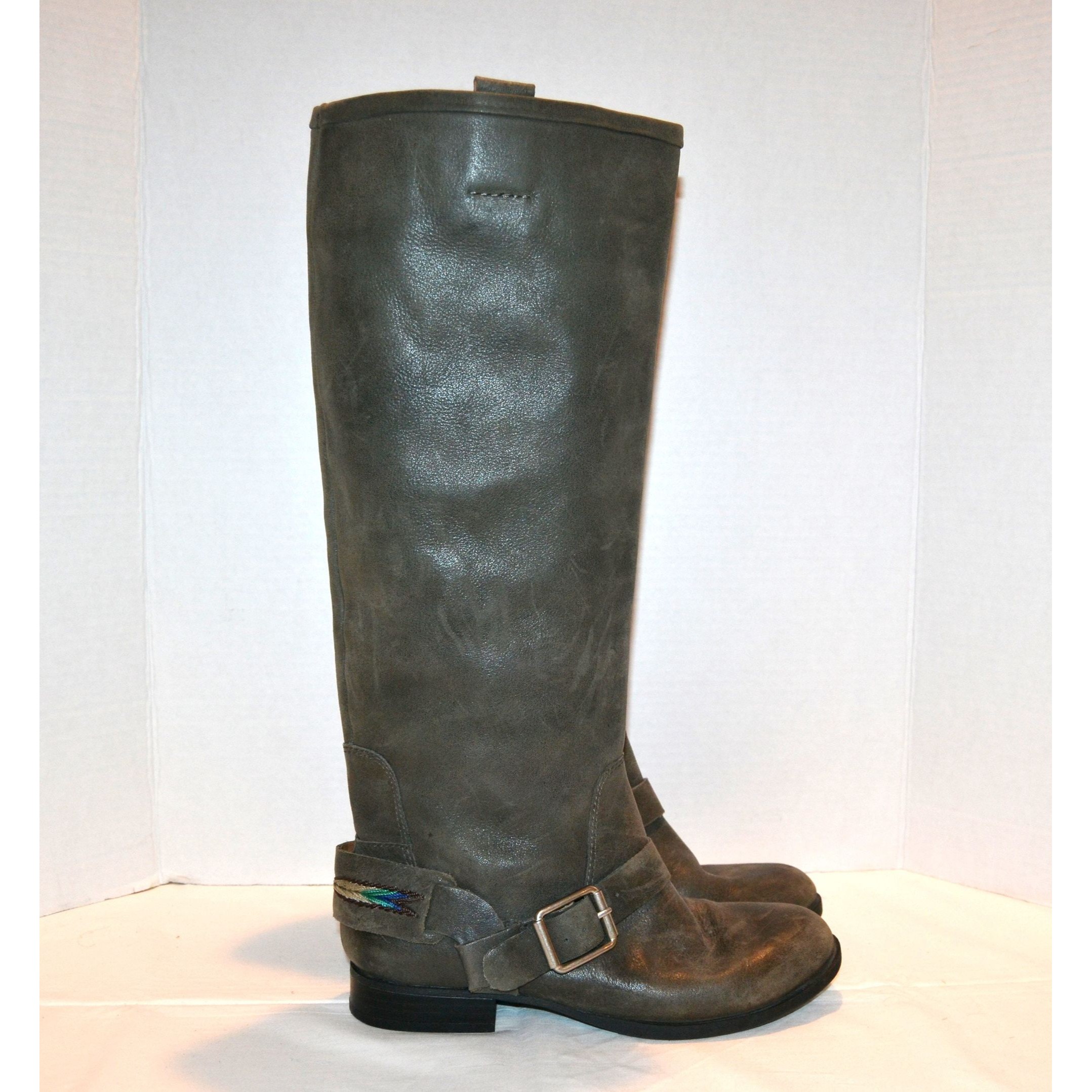 Vintage Tall Boot Camo Gray Green Rustic Riding Western Hippie Aztec Style